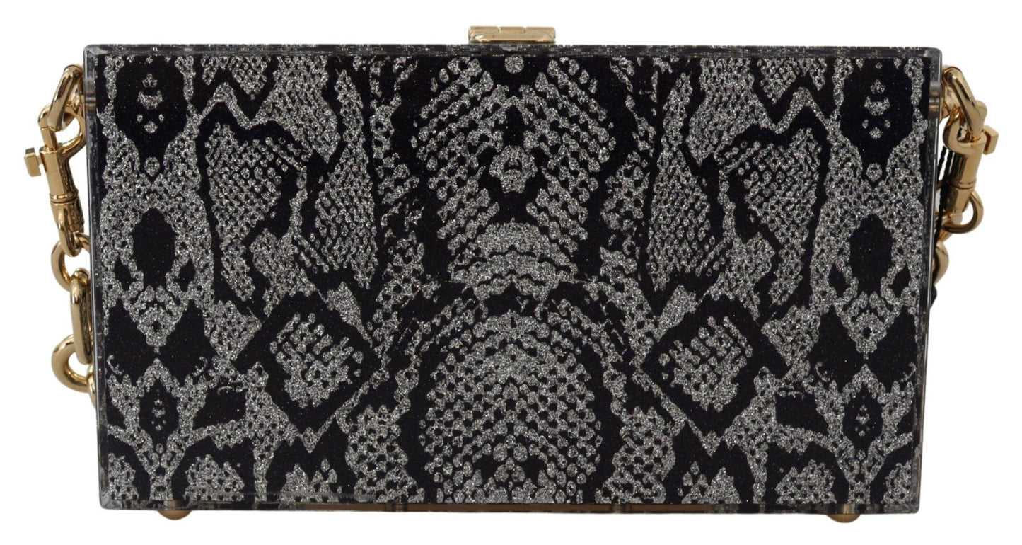 Pochette Dolce Box en résine grise avec détails dorés de Dolce & Gabbana