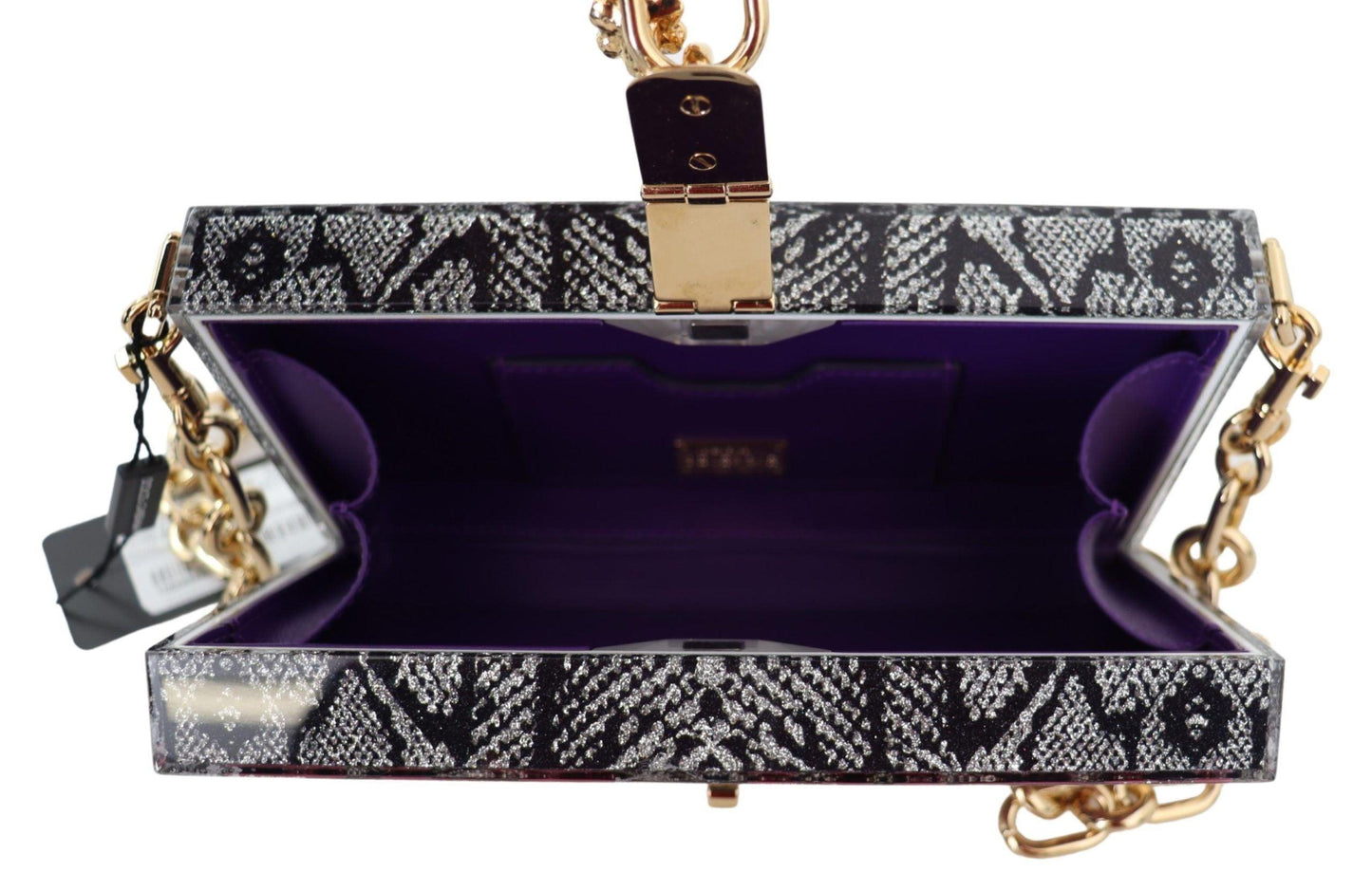 Pochette Dolce Box en résine grise avec détails dorés de Dolce & Gabbana