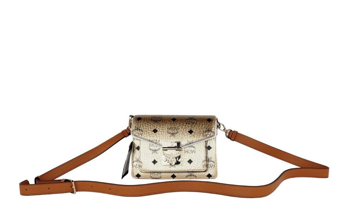 Sac à main à bandoulière en cuir avec mini rabat et fermoir à logo Berlin Gold Diamond de MCM Signature