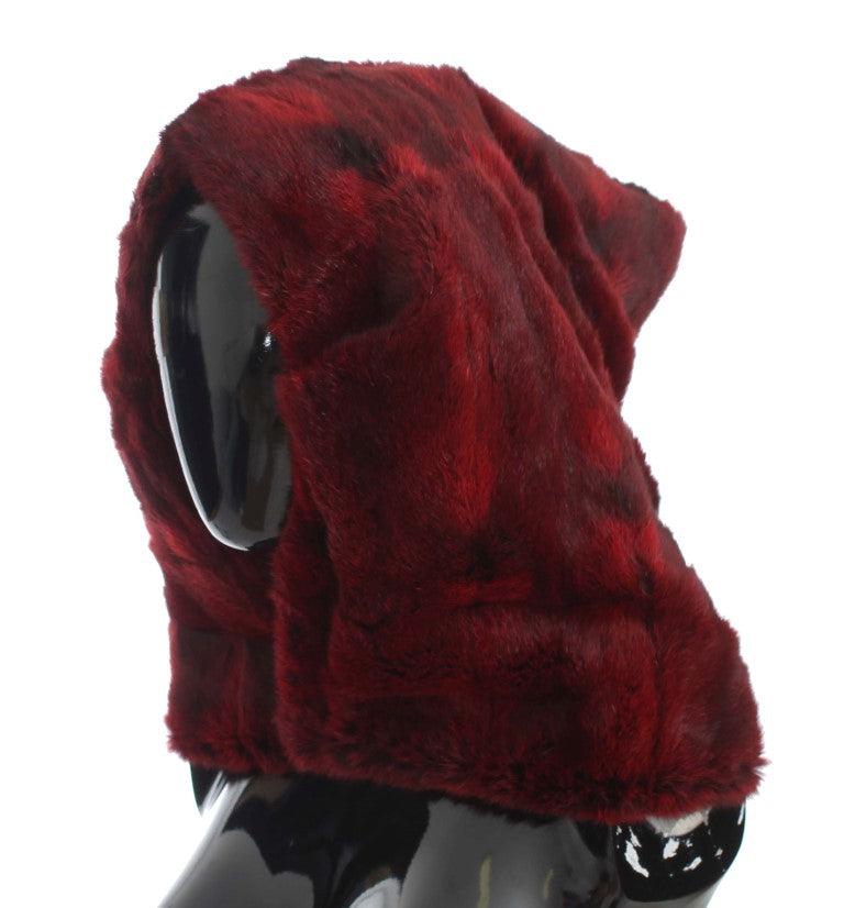 Foulard à capuche en fourrure bordeaux de luxe Dolce & Gabbana
