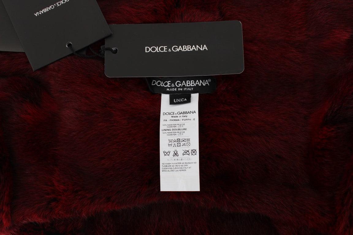 Foulard à capuche en fourrure bordeaux de luxe Dolce & Gabbana