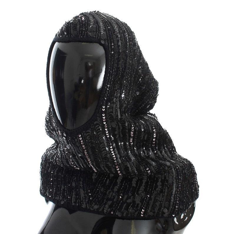 Foulard à capuche élégant à paillettes noires Dolce & Gabbana