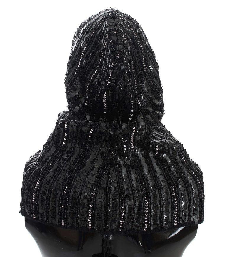 Foulard à capuche élégant à paillettes noires Dolce & Gabbana