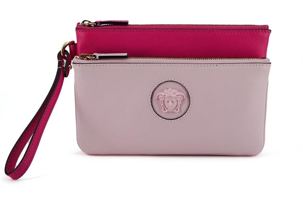 Pochette Versace en cuir de veau rose avec détails Medusa emblématiques