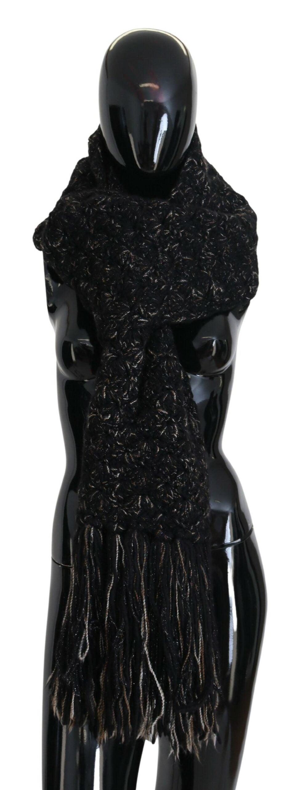Écharpe noire élégante en laine vierge mélangée Dolce & Gabbana