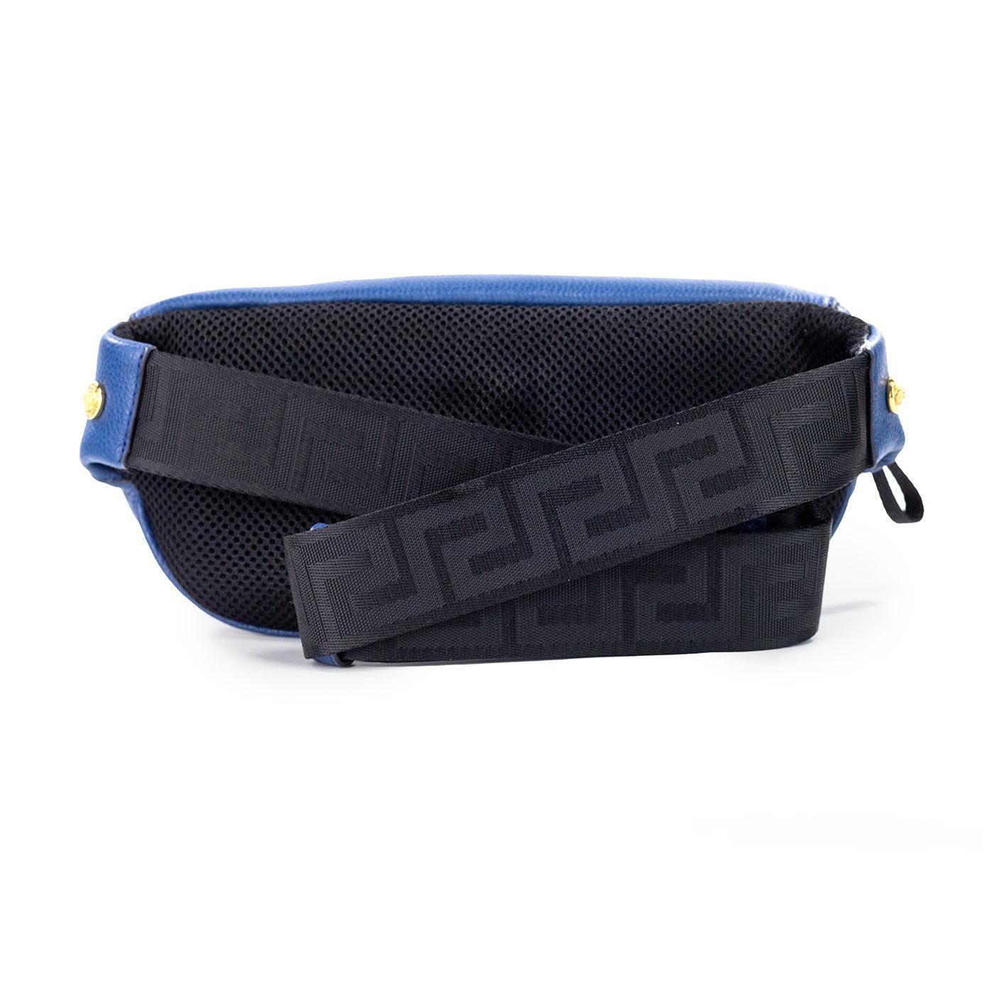 Sac banane Versace en cuir de veau bleu marine avec pendentif Medusa