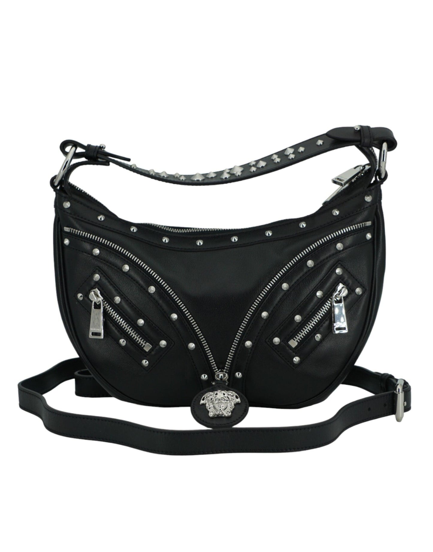Sac à bandoulière Hobo élégant en cuir noir Versace