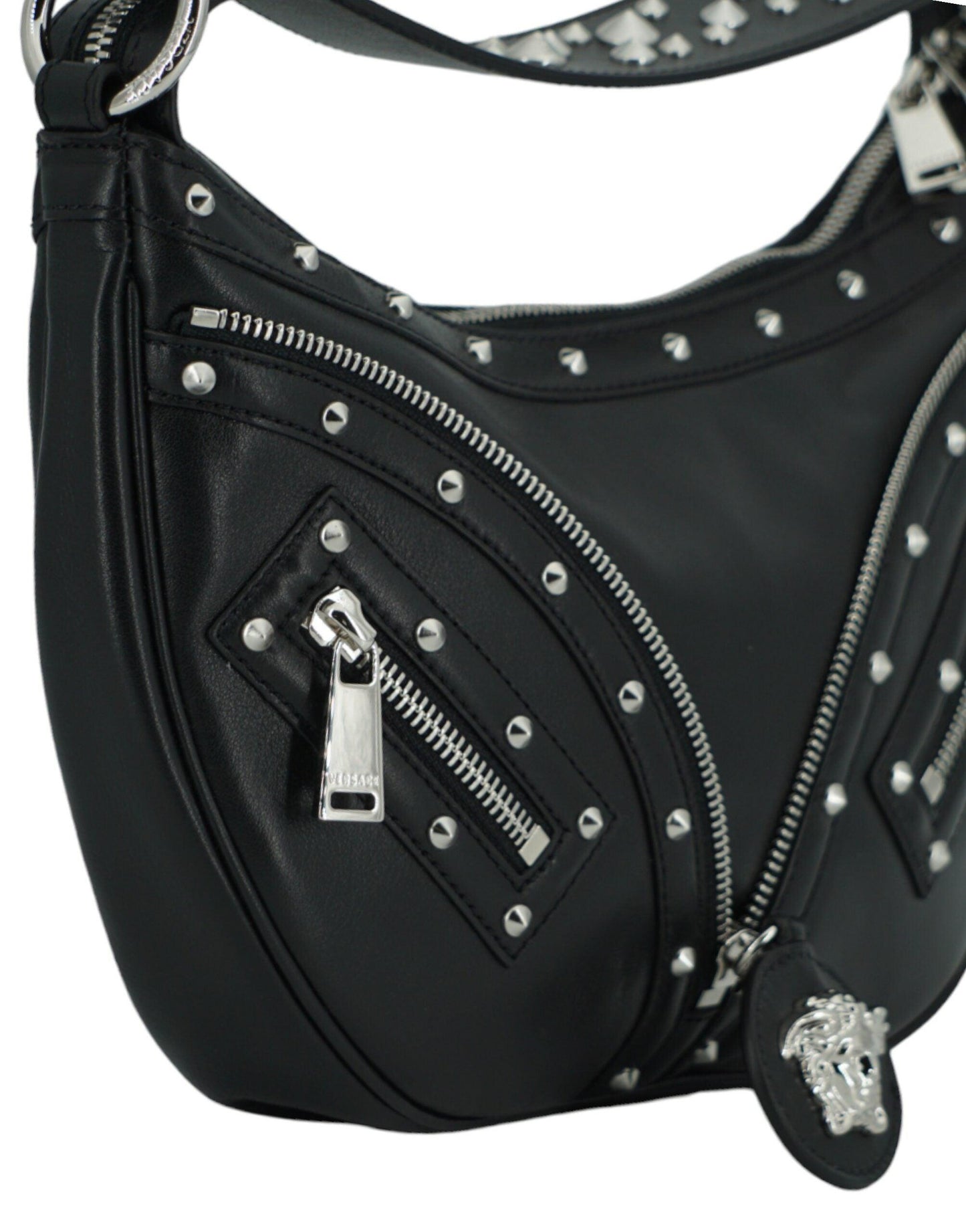 Sac à bandoulière Hobo élégant en cuir noir Versace