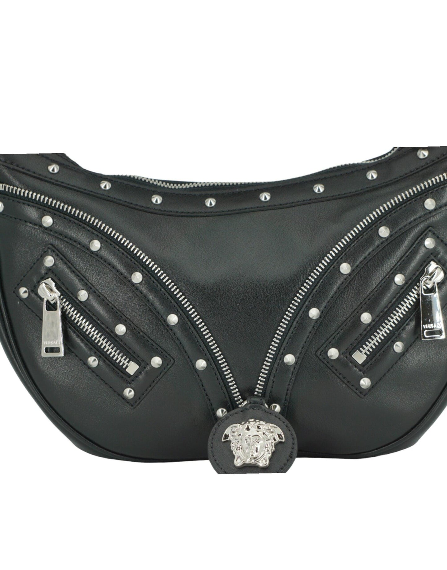 Sac à bandoulière Hobo élégant en cuir noir Versace