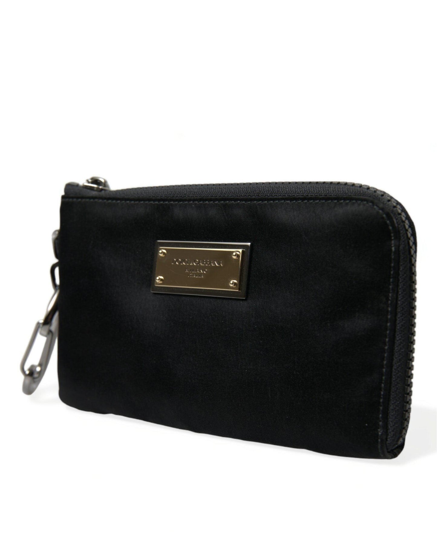 Pochette en nylon et cuir noir Dolce & Gabbana Elite avec logo Elegance
