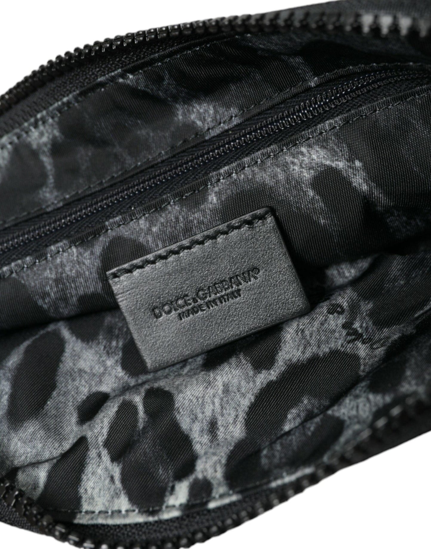 Pochette en nylon et cuir noir Dolce & Gabbana Elite avec logo Elegance