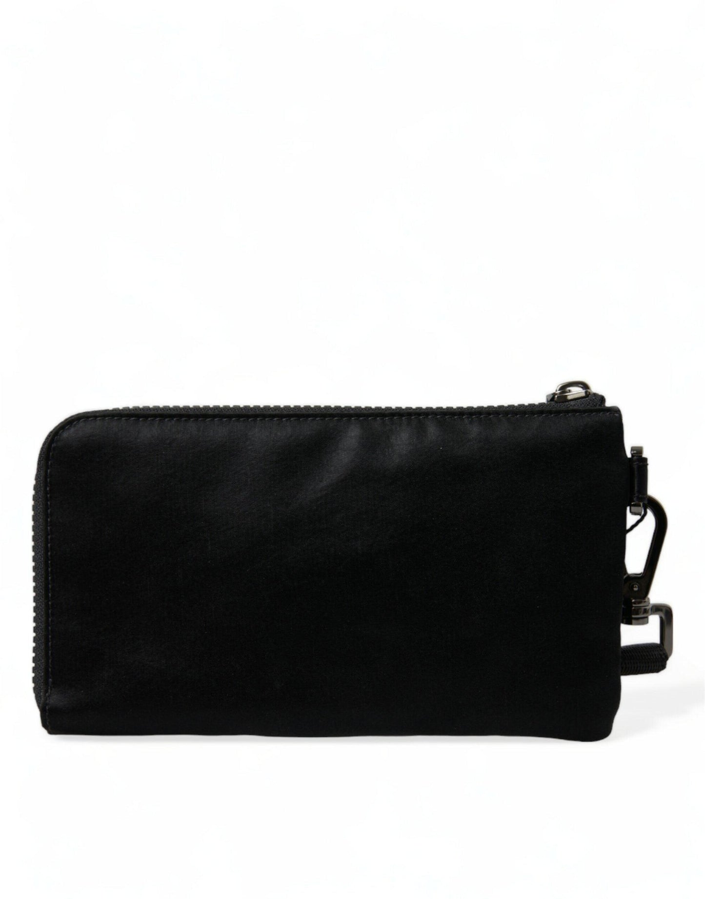 Pochette de luxe en nylon et cuir noir Dolce & Gabbana avec accents argentés