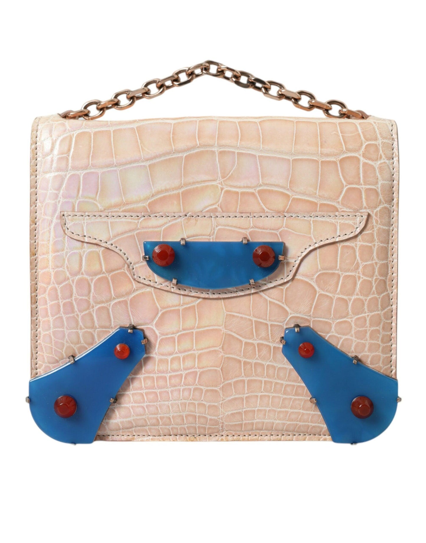 Mini sac à chaîne Balenciaga Neo Classic en cuir de crocodile beige