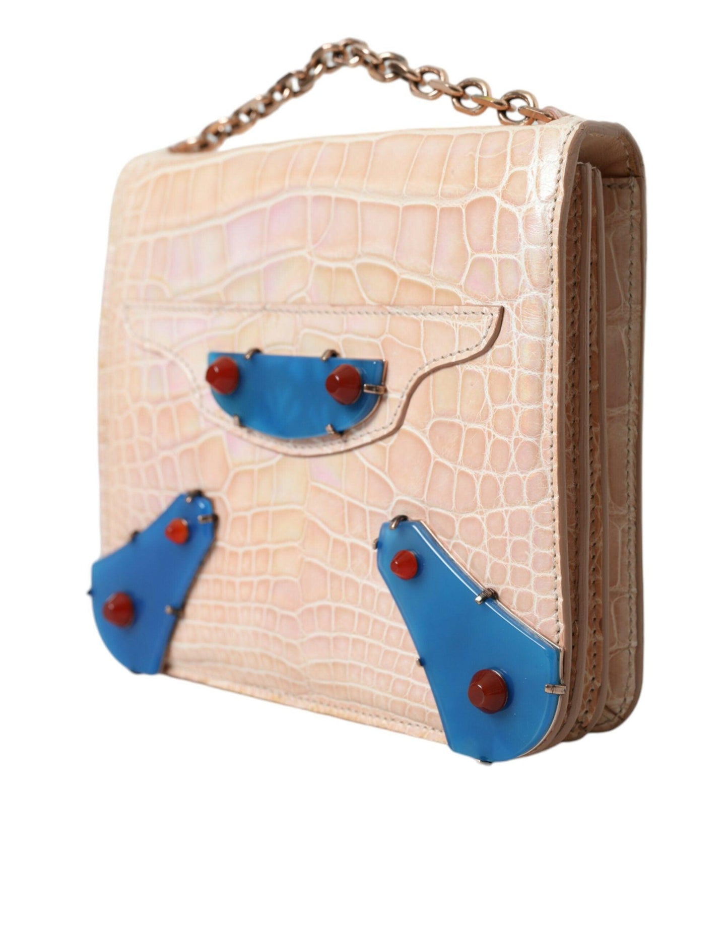 Mini sac à chaîne Balenciaga Neo Classic en cuir de crocodile beige