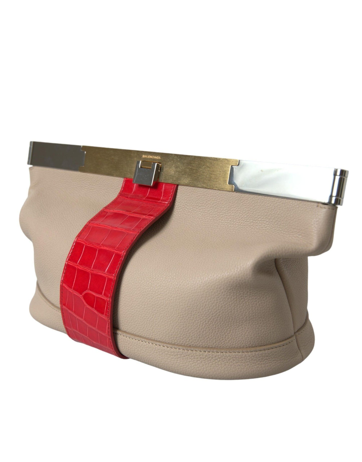 Pochette Balenciaga en cuir de veau et alligator bicolore