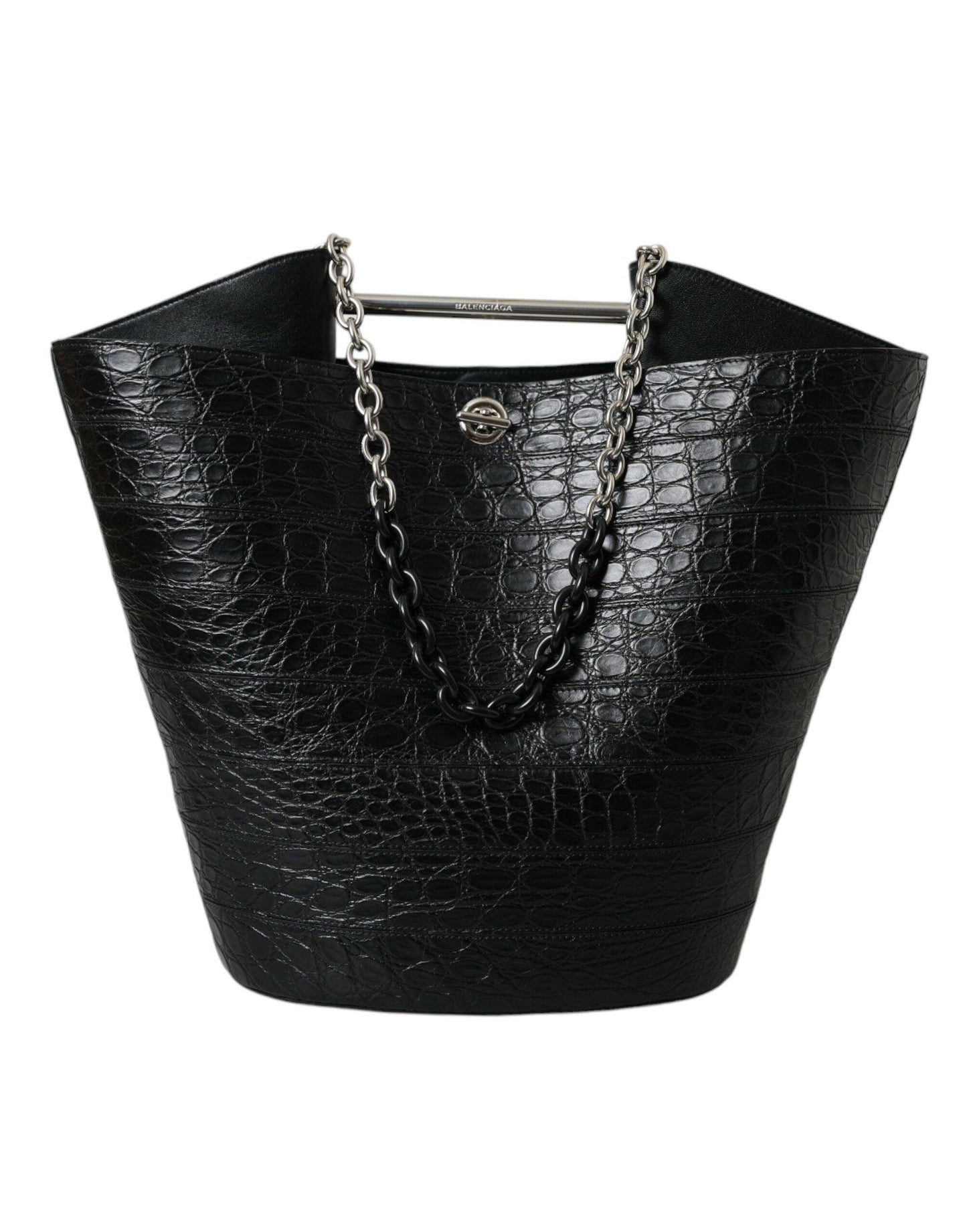 Sac seau maxi en cuir de crocodile noir Majestic de Balenciaga