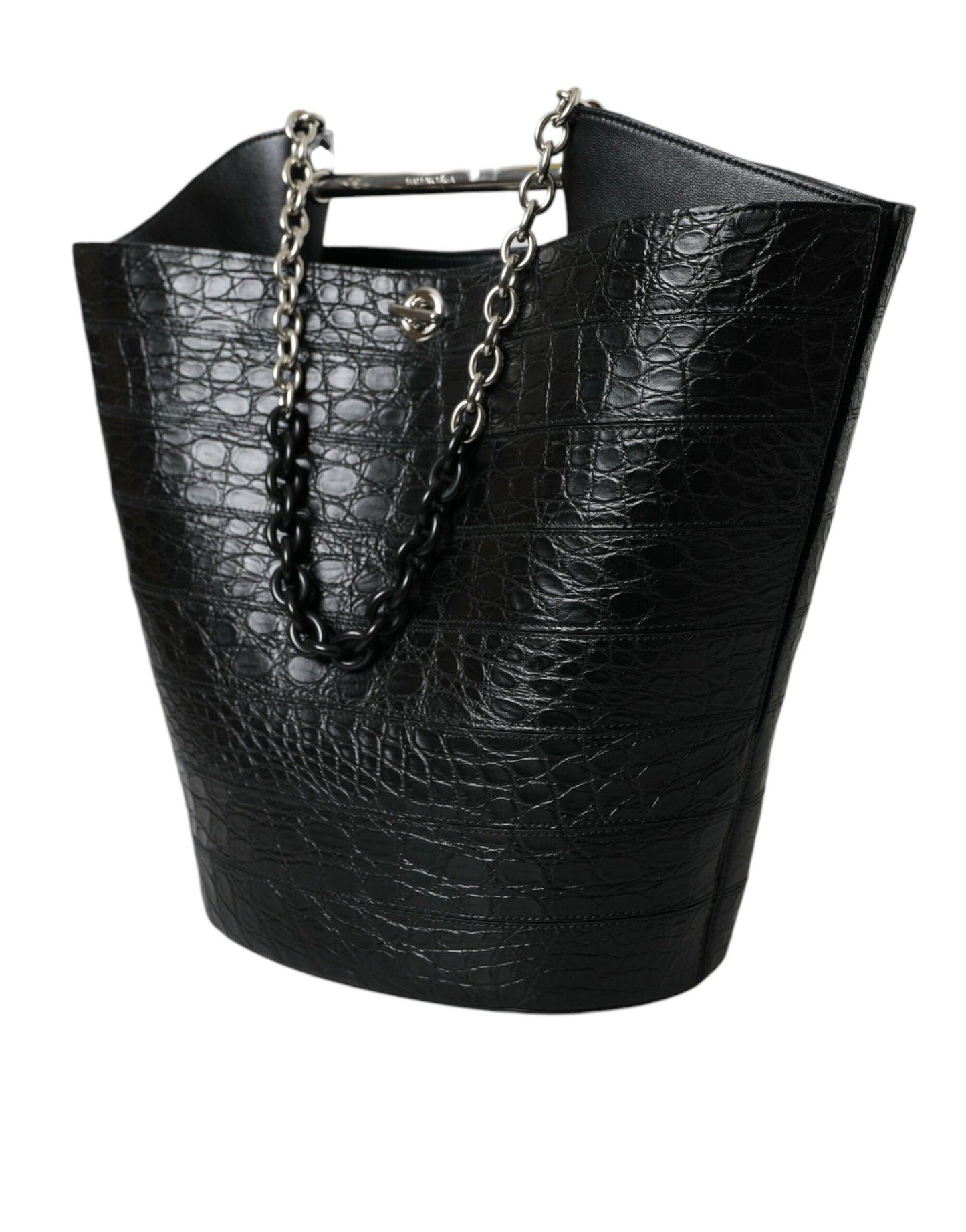 Sac seau maxi en cuir de crocodile noir Majestic de Balenciaga