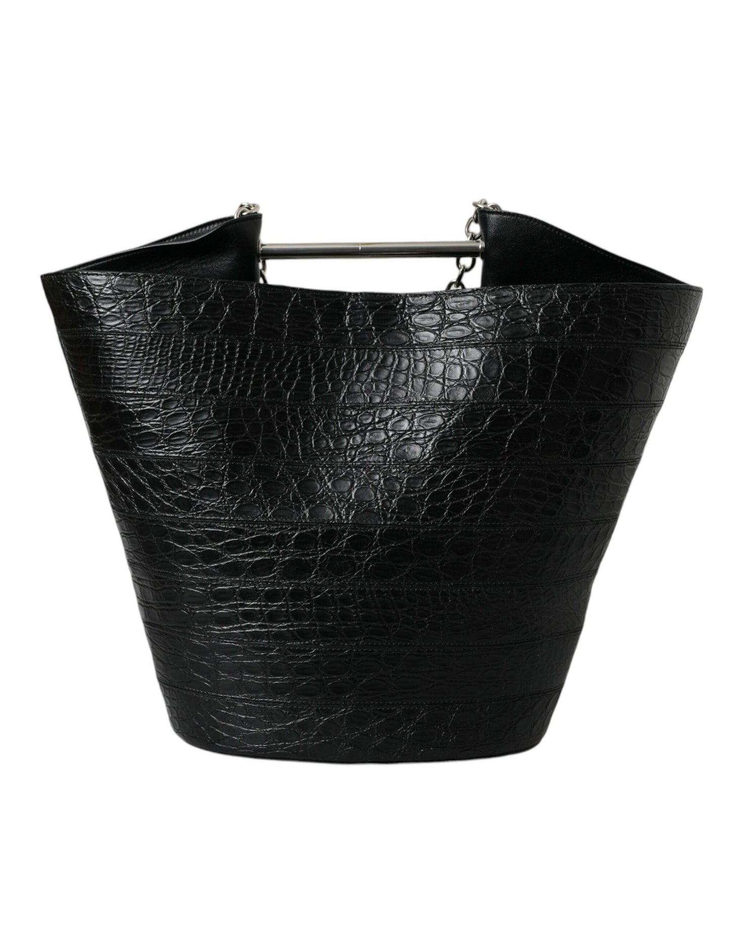 Sac seau maxi en cuir de crocodile noir Majestic de Balenciaga