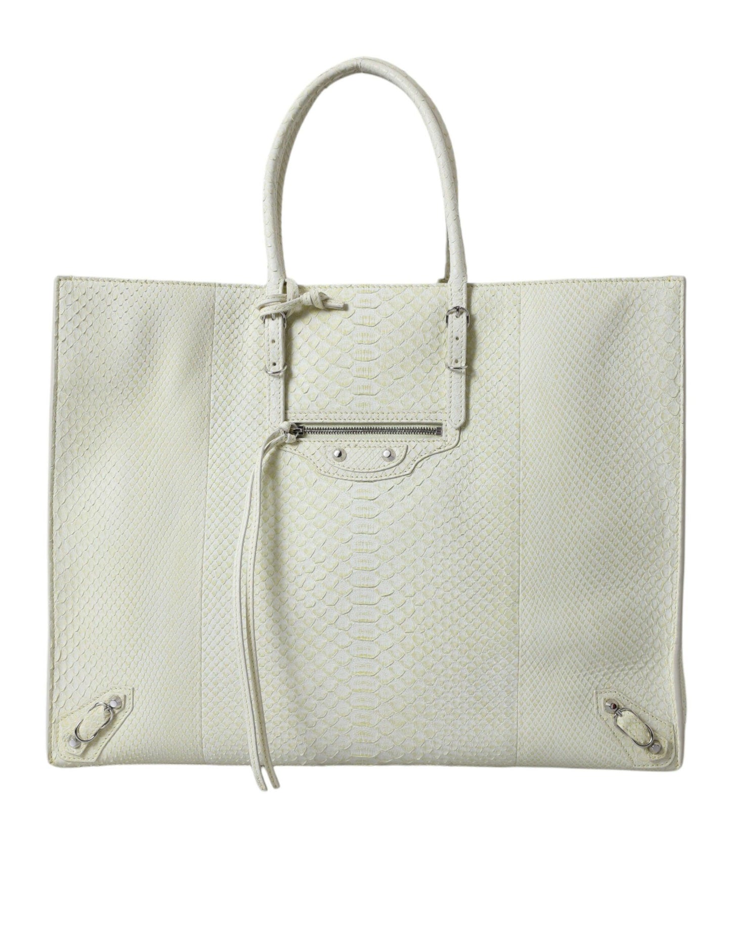 Sac fourre-tout en cuir python blanc et jaune Balenciaga