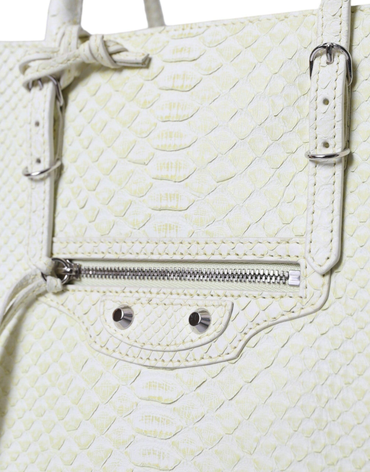 Sac fourre-tout en cuir python blanc et jaune Balenciaga