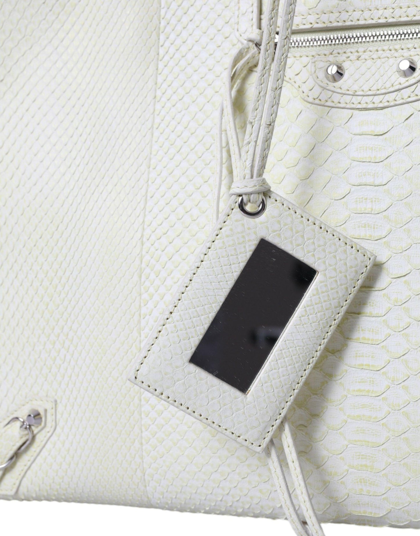 Sac fourre-tout en cuir python blanc et jaune Balenciaga