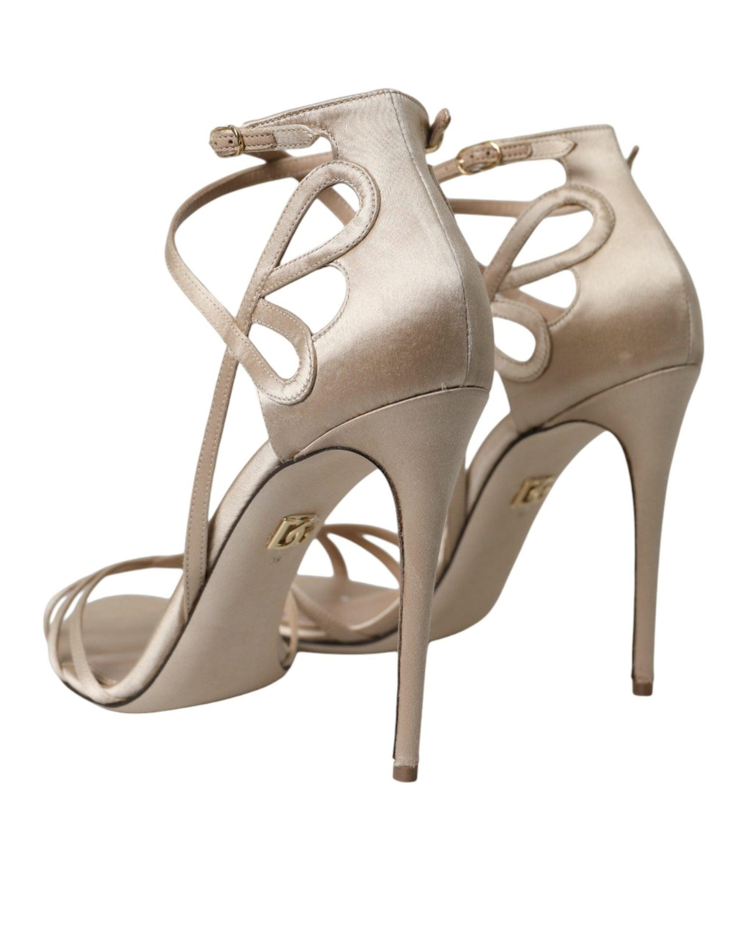 Sandales à talons à lanières en cuir beige Dolce & Gabbana