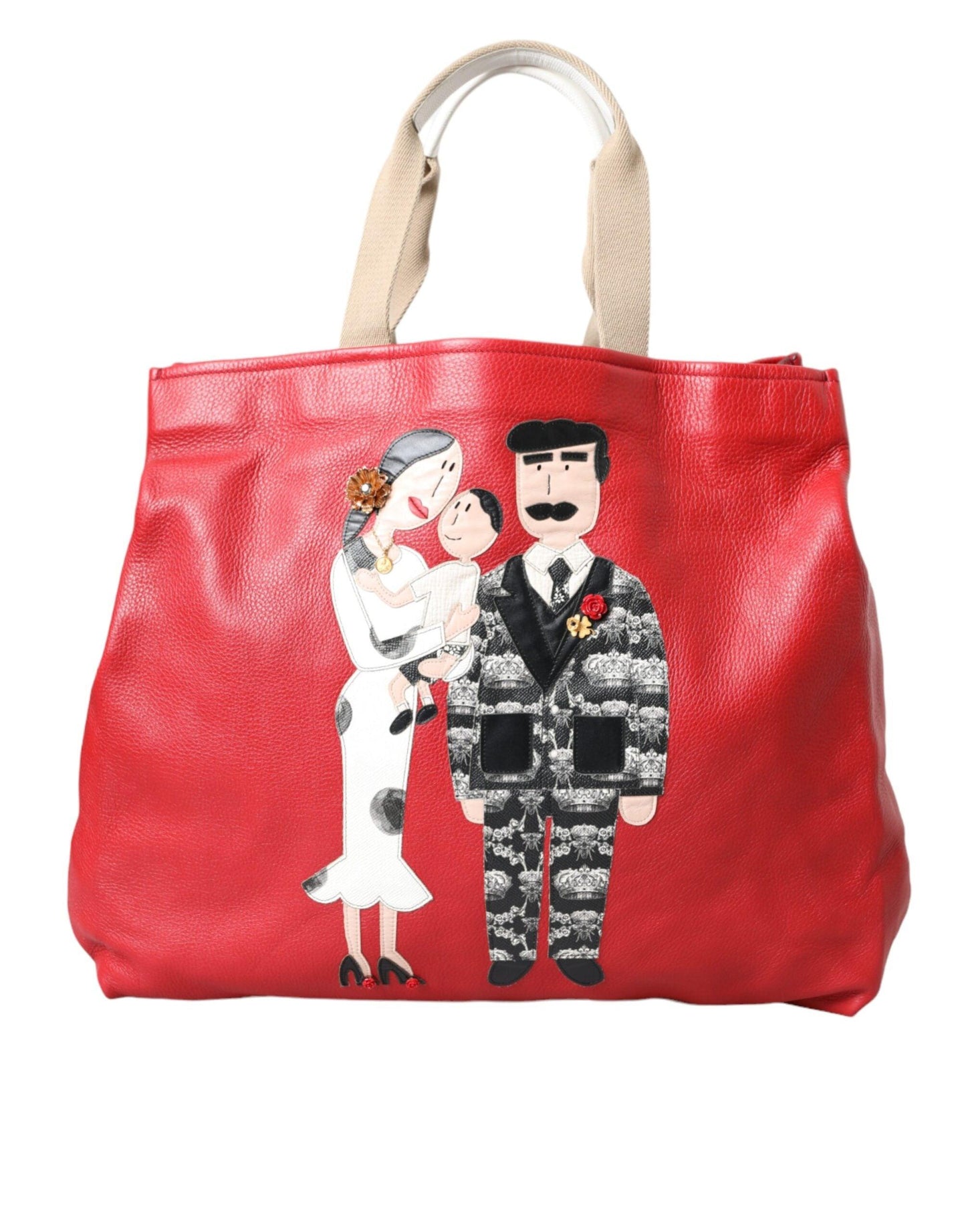 Dolce & Gabbana Red Leather Family Patch Tote Bag