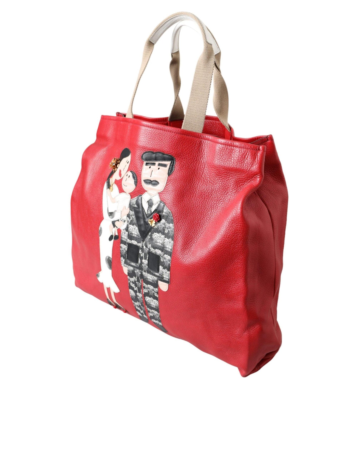Dolce & Gabbana Red Leather Family Patch Tote Bag