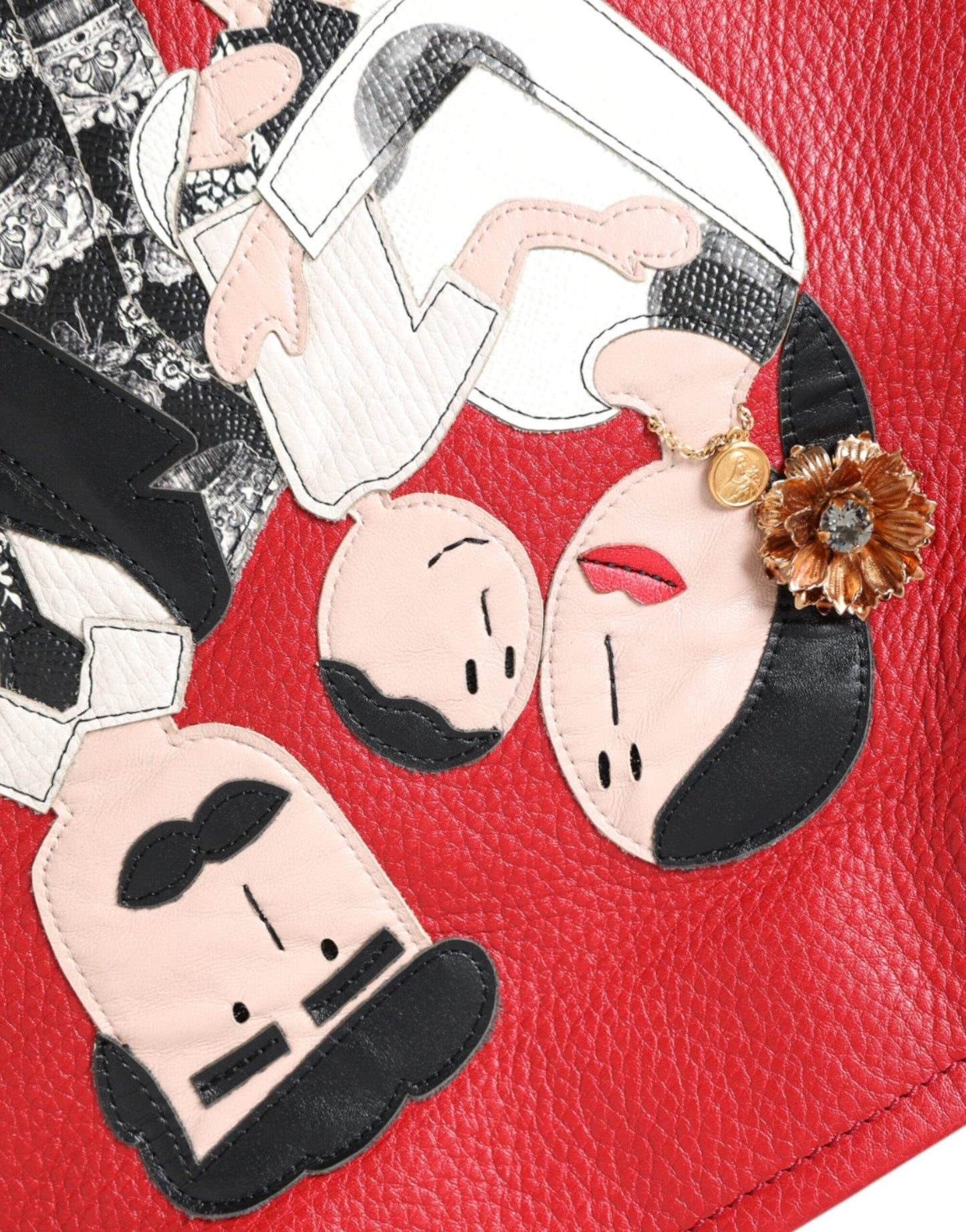 Dolce & Gabbana Red Leather Family Patch Tote Bag