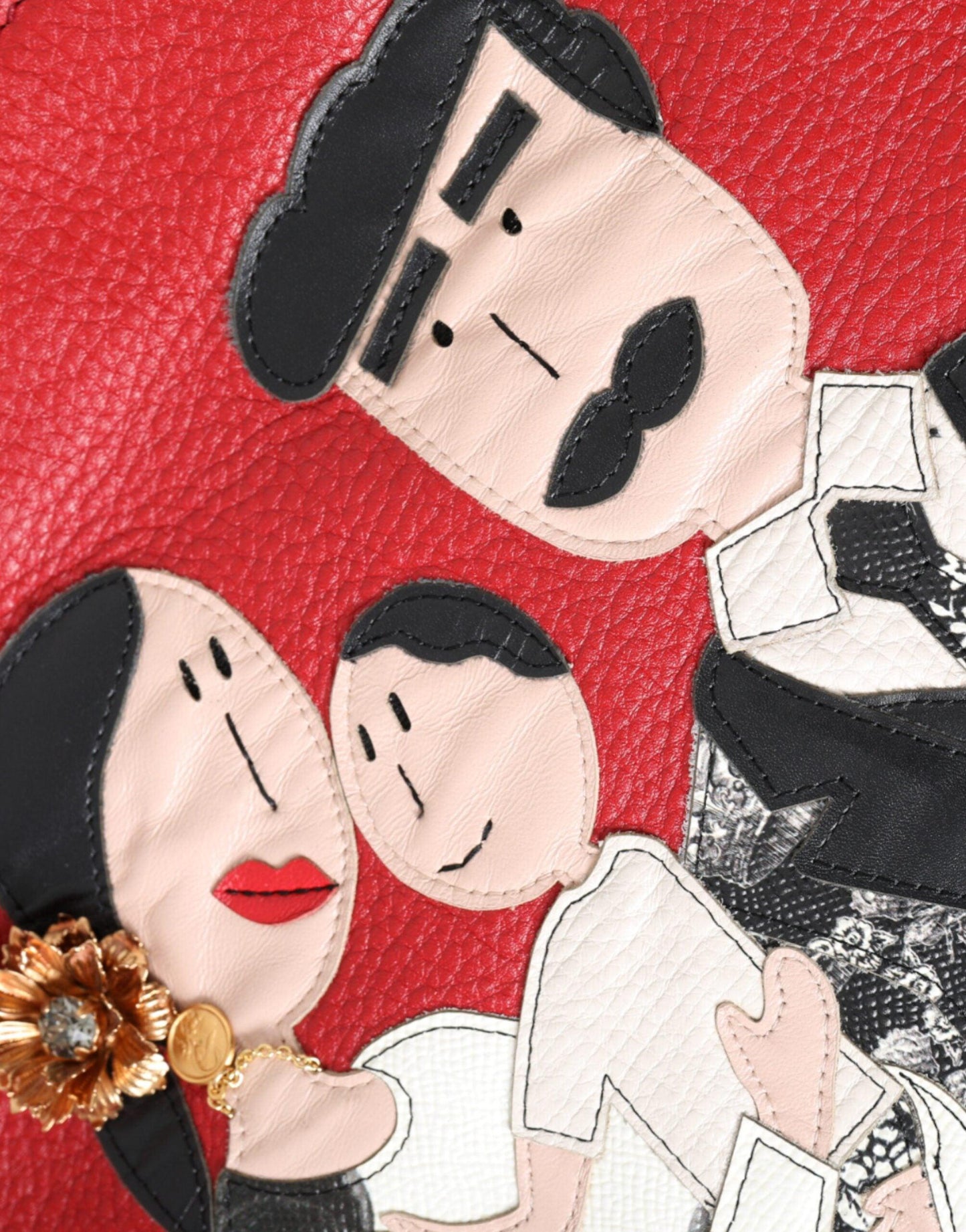 Dolce & Gabbana Red Leather Family Patch Tote Bag
