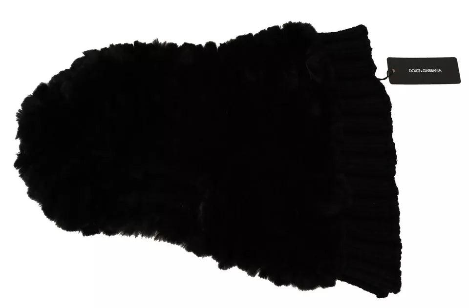 Écharpe à capuche en cachemire et fourrure de renard argenté noir Dolce & Gabbana