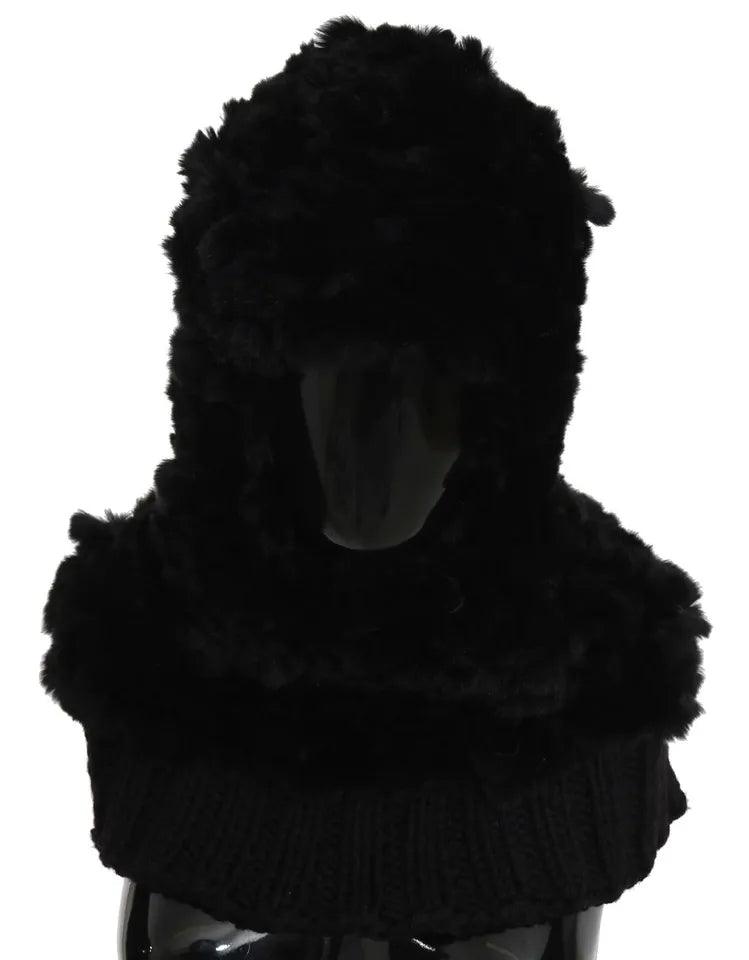 Écharpe à capuche en cachemire et fourrure de renard argenté noir Dolce & Gabbana
