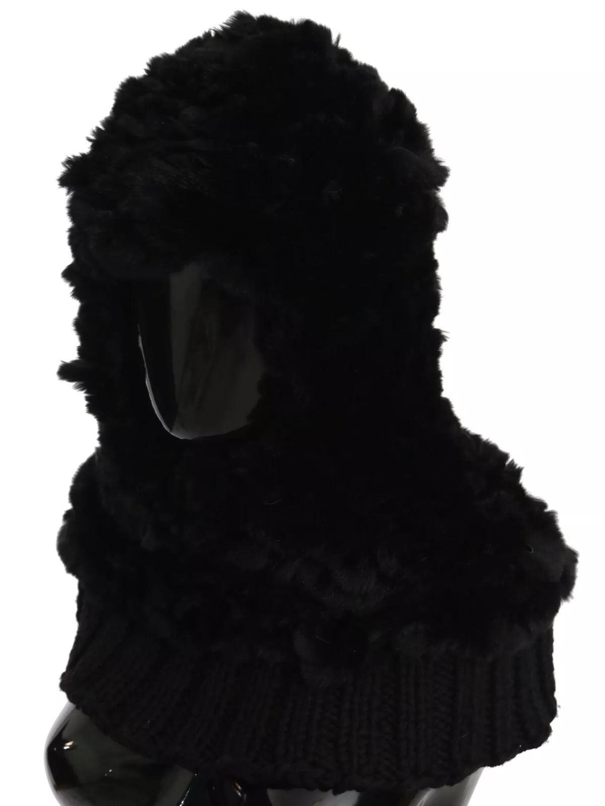 Écharpe à capuche en cachemire et fourrure de renard argenté noir Dolce & Gabbana