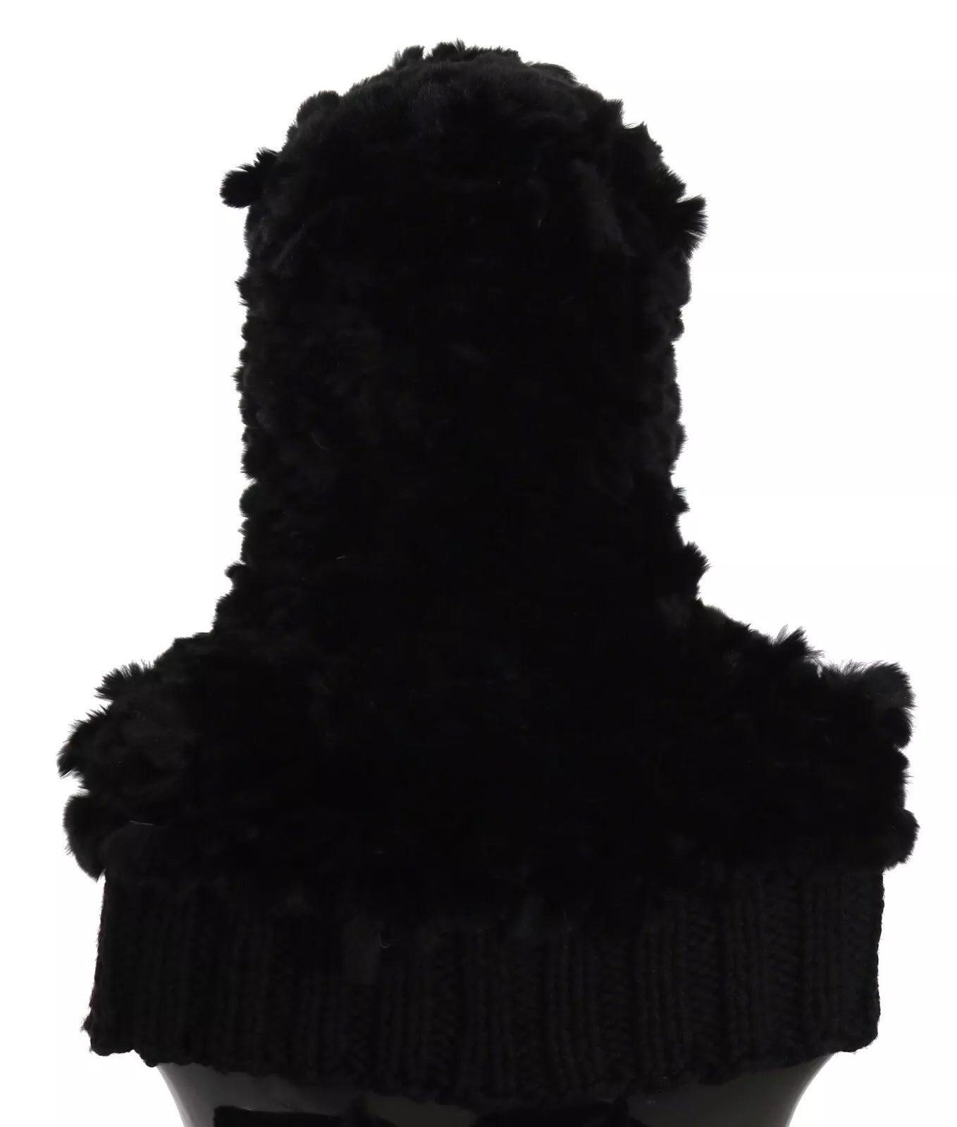 Écharpe à capuche en cachemire et fourrure de renard argenté noir Dolce & Gabbana