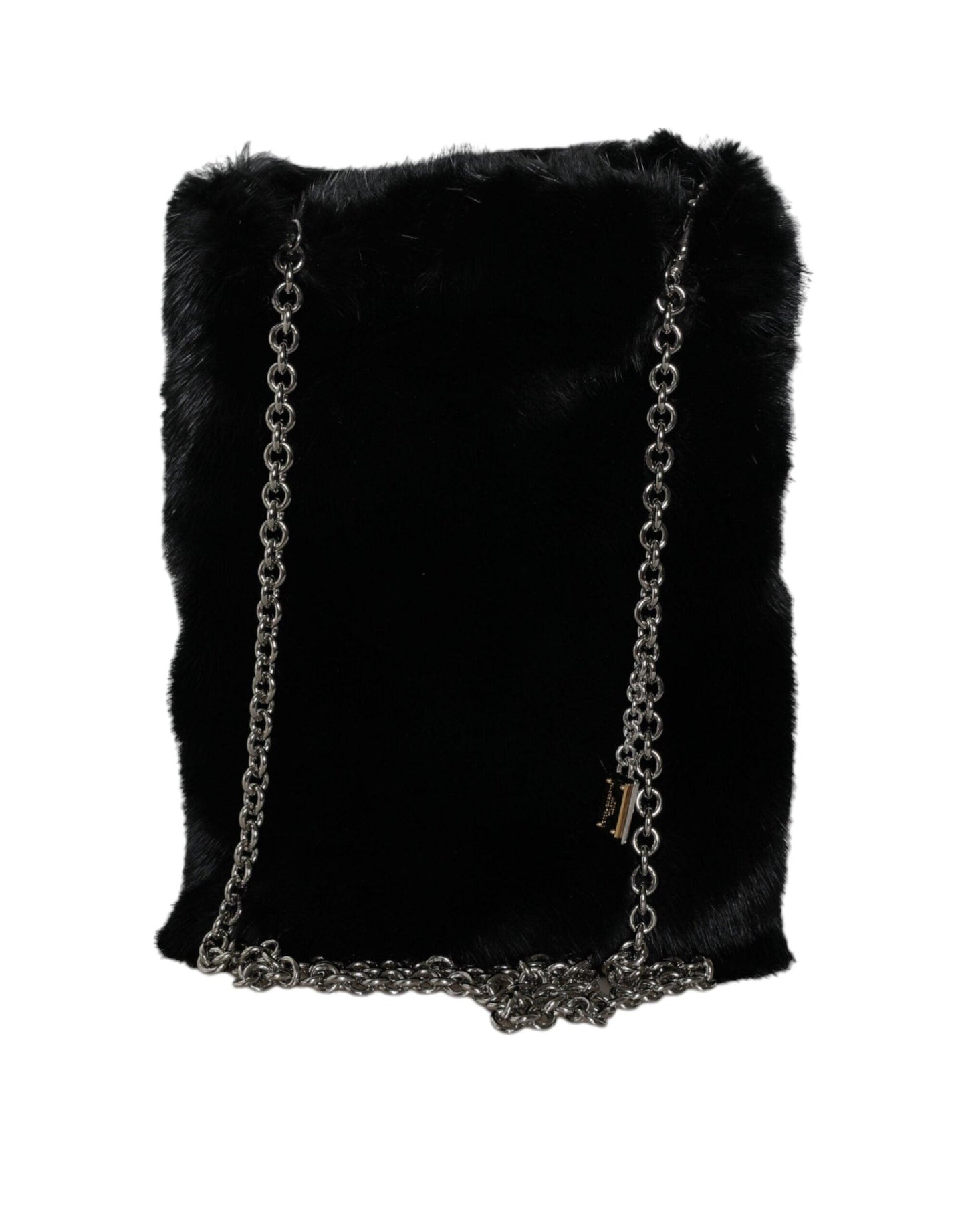 Sac à main bandoulière en fausse fourrure noire Dolce & Gabbana avec chaîne argentée