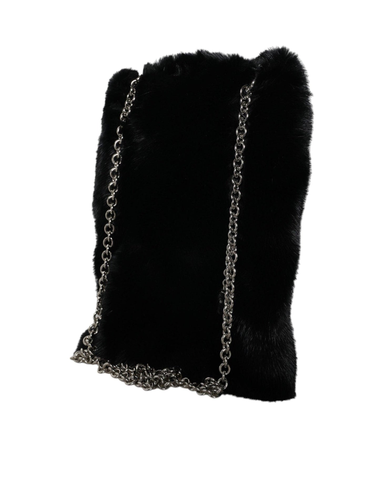 Sac à main bandoulière en fausse fourrure noire Dolce & Gabbana avec chaîne argentée
