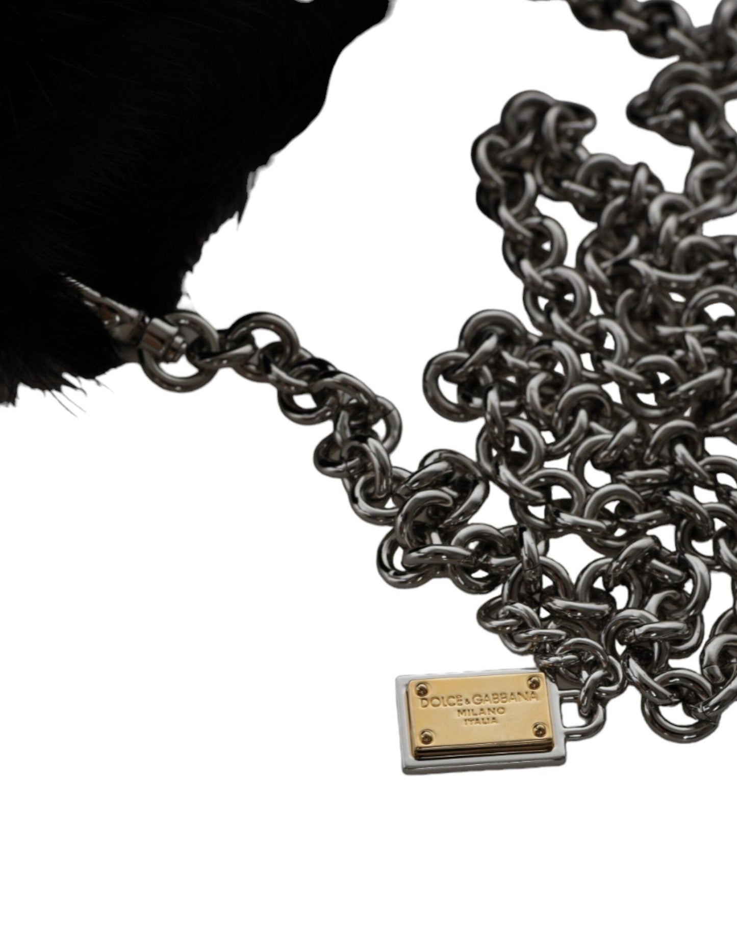 Sac à main bandoulière en fausse fourrure noire Dolce & Gabbana avec chaîne argentée
