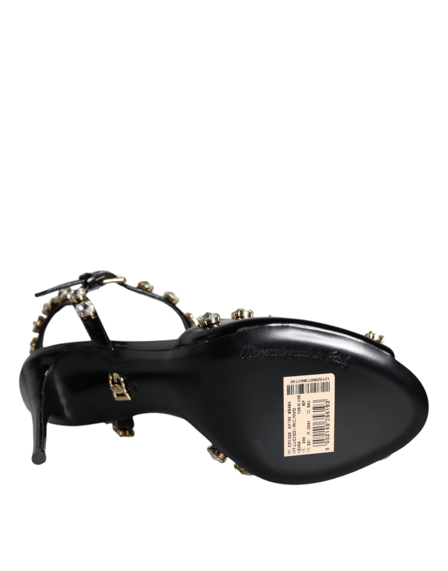 Sandales à bride cheville en cuir noir et cristaux Dolce & Gabbana