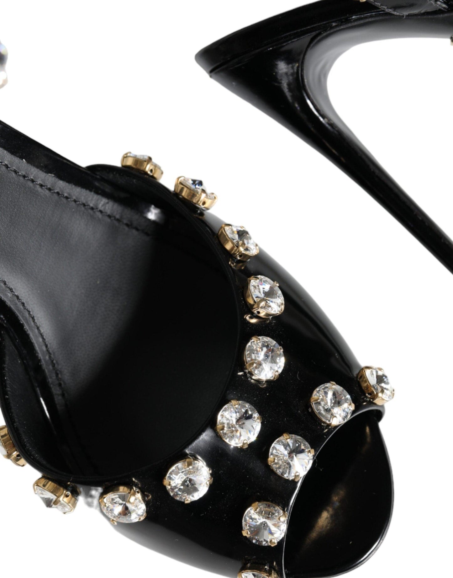 Sandales à bride cheville en cuir noir et cristaux Dolce & Gabbana