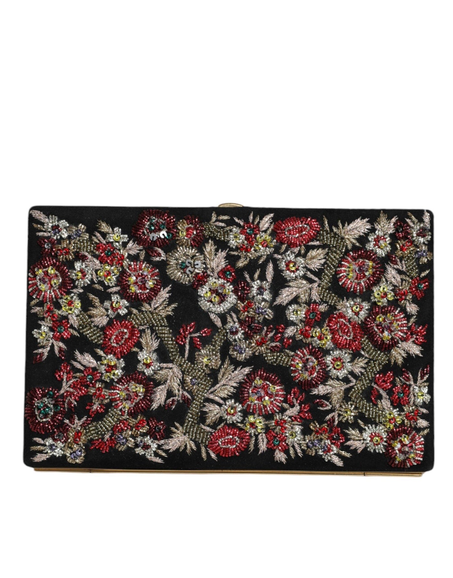 Pochette miniature en daim fleuri multicolore Dolce & Gabbana avec accents dorés
