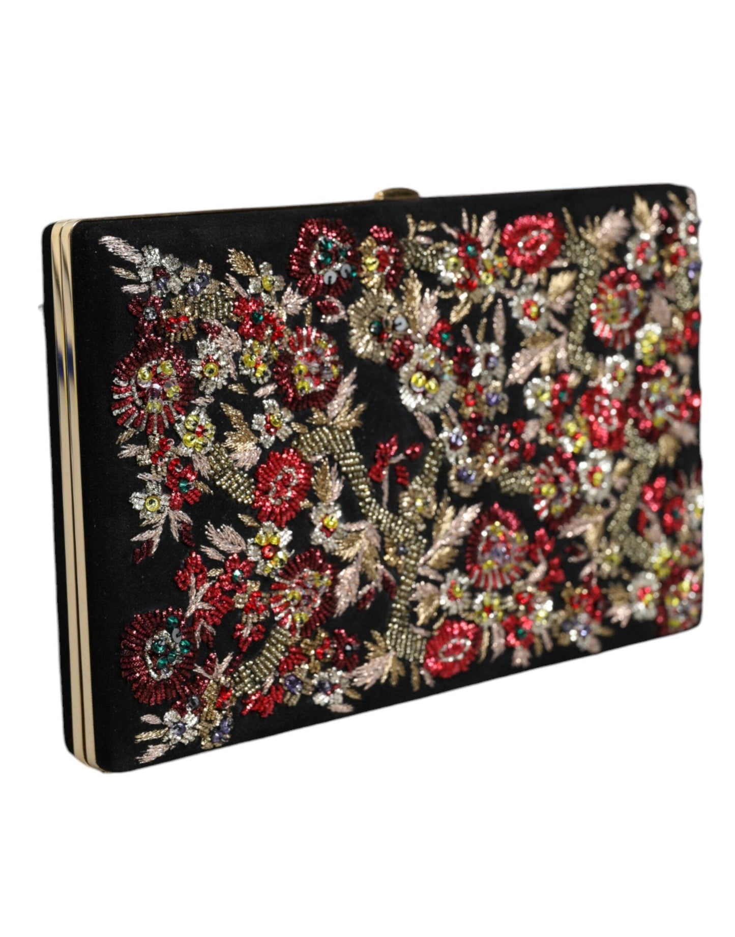 Pochette miniature en daim fleuri multicolore Dolce & Gabbana avec accents dorés
