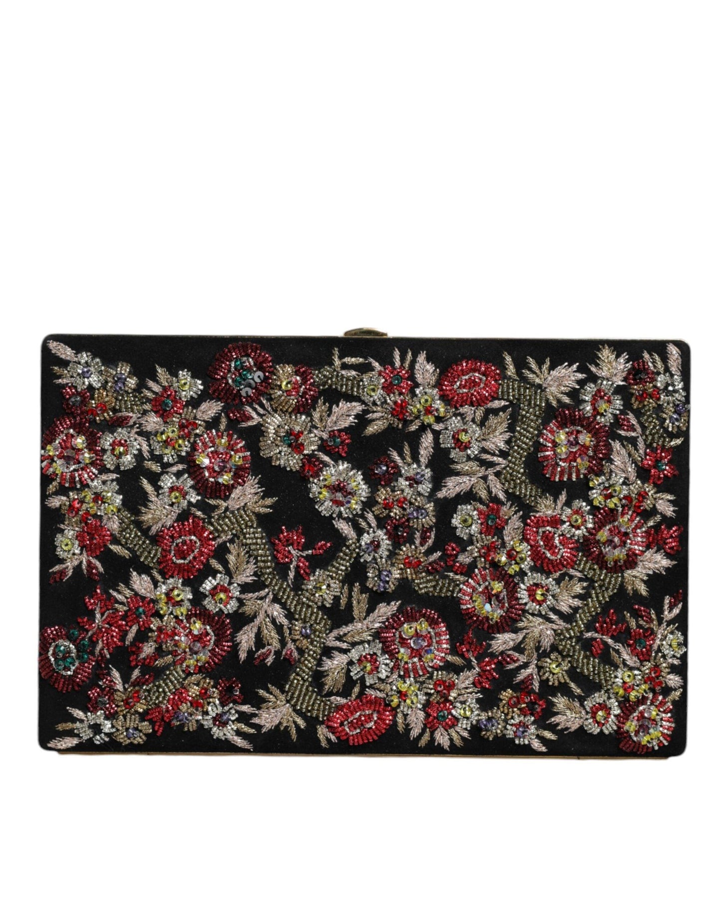 Pochette miniature en daim fleuri multicolore Dolce & Gabbana avec accents dorés