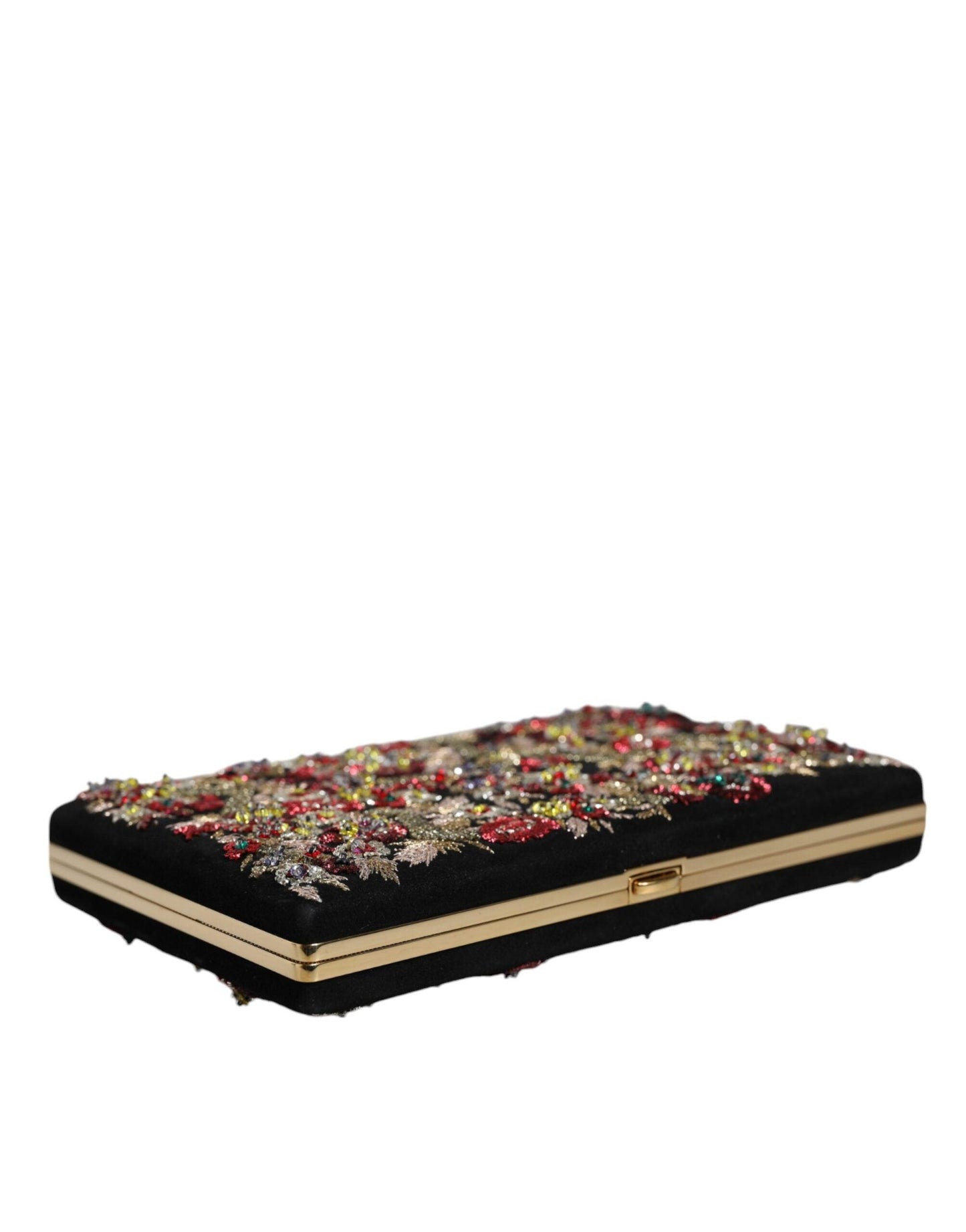 Pochette miniature en daim fleuri multicolore Dolce & Gabbana avec accents dorés