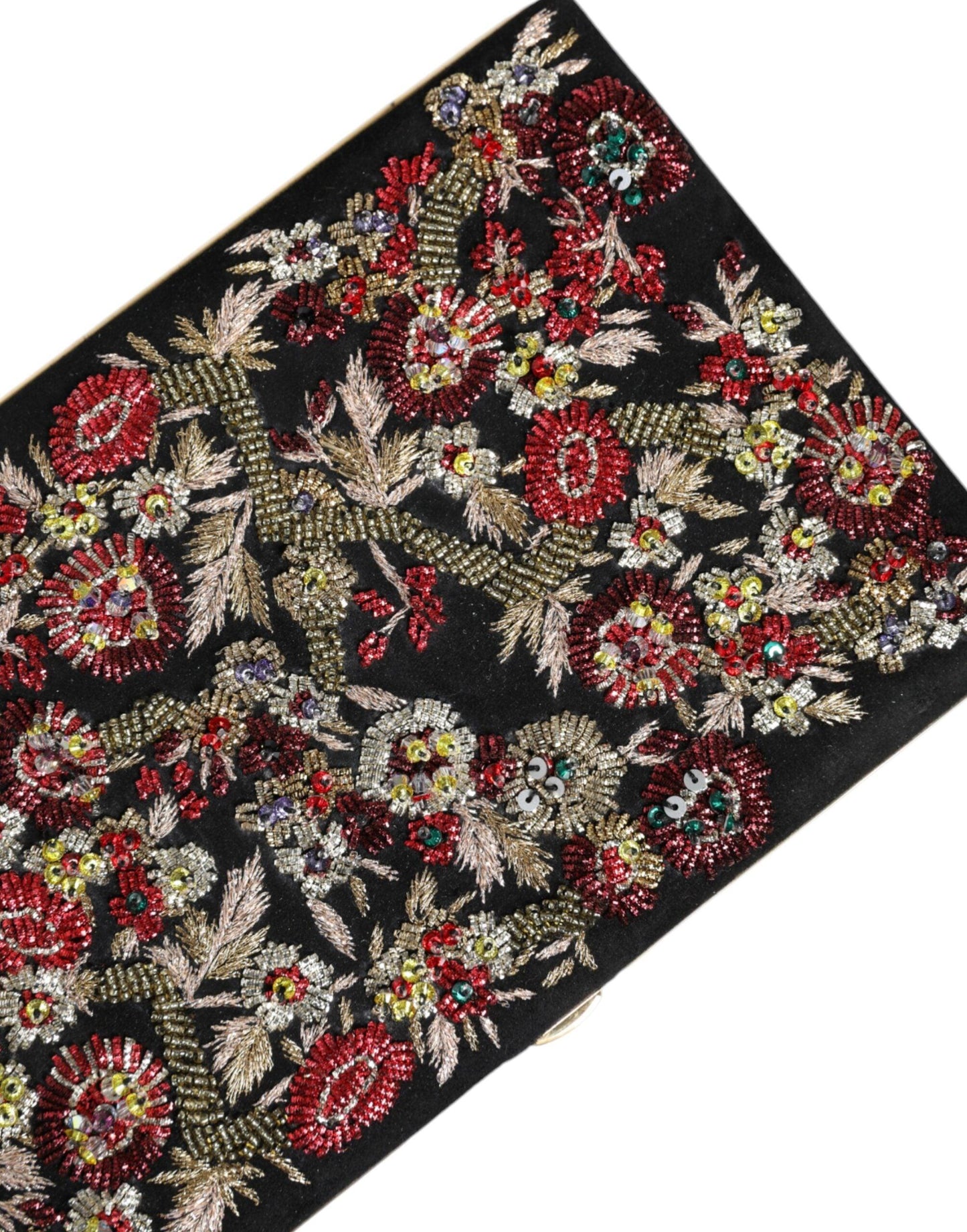 Pochette miniature en daim fleuri multicolore Dolce & Gabbana avec accents dorés
