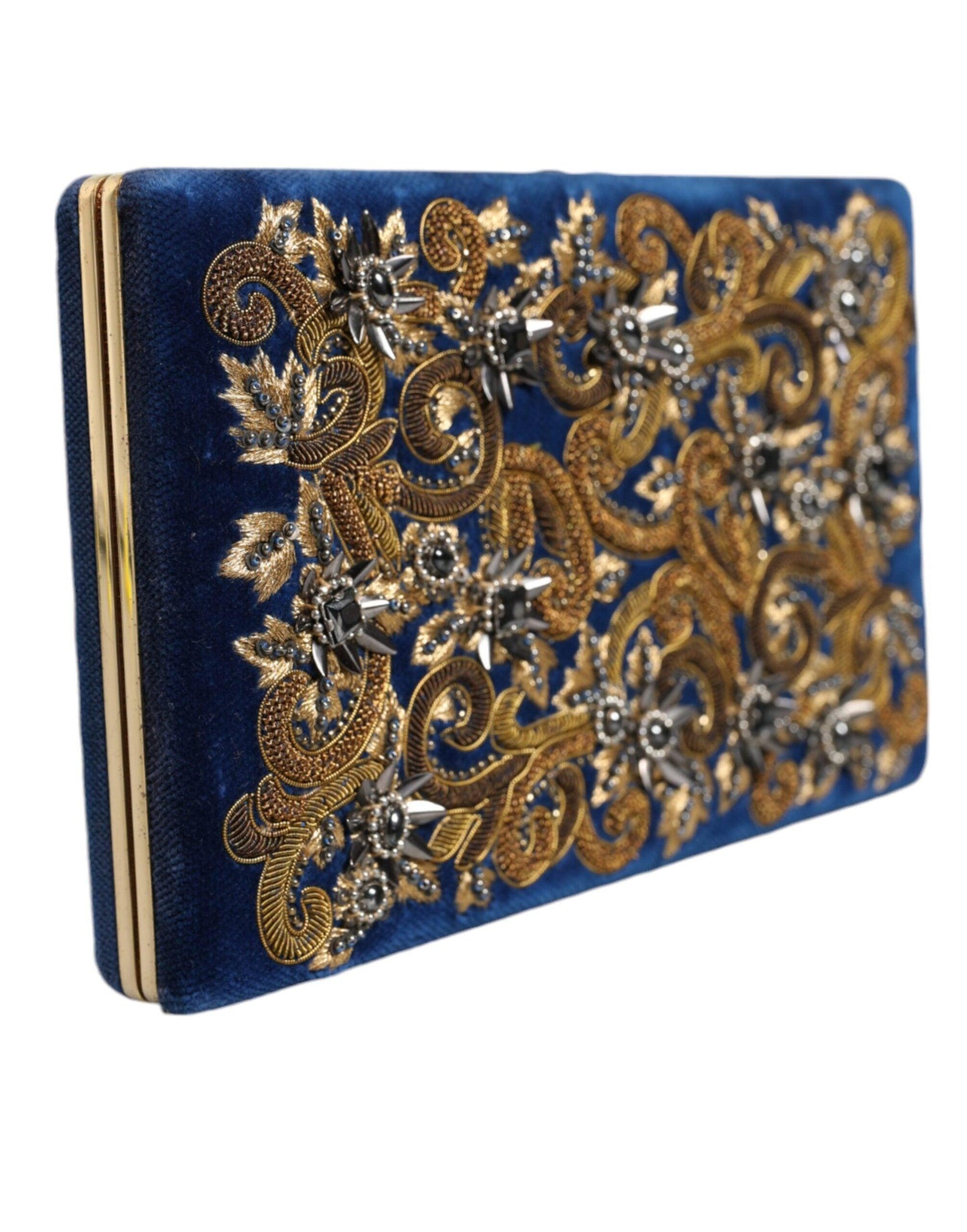 Pochette miniature en velours bleu Dolce & Gabbana avec cadre doré