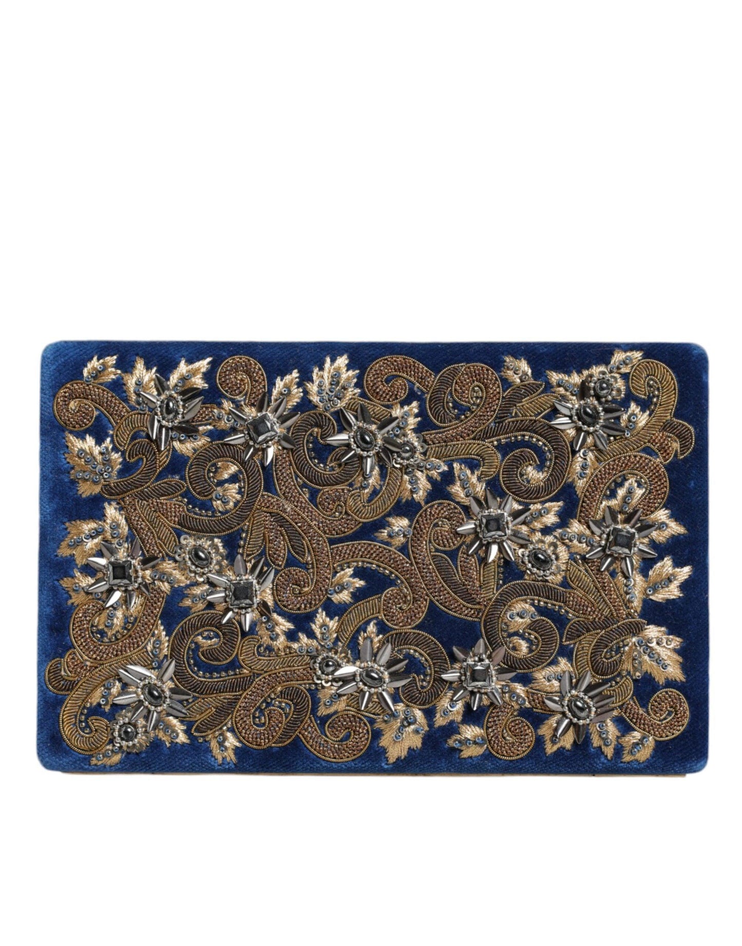Pochette miniature en velours bleu Dolce & Gabbana avec cadre doré