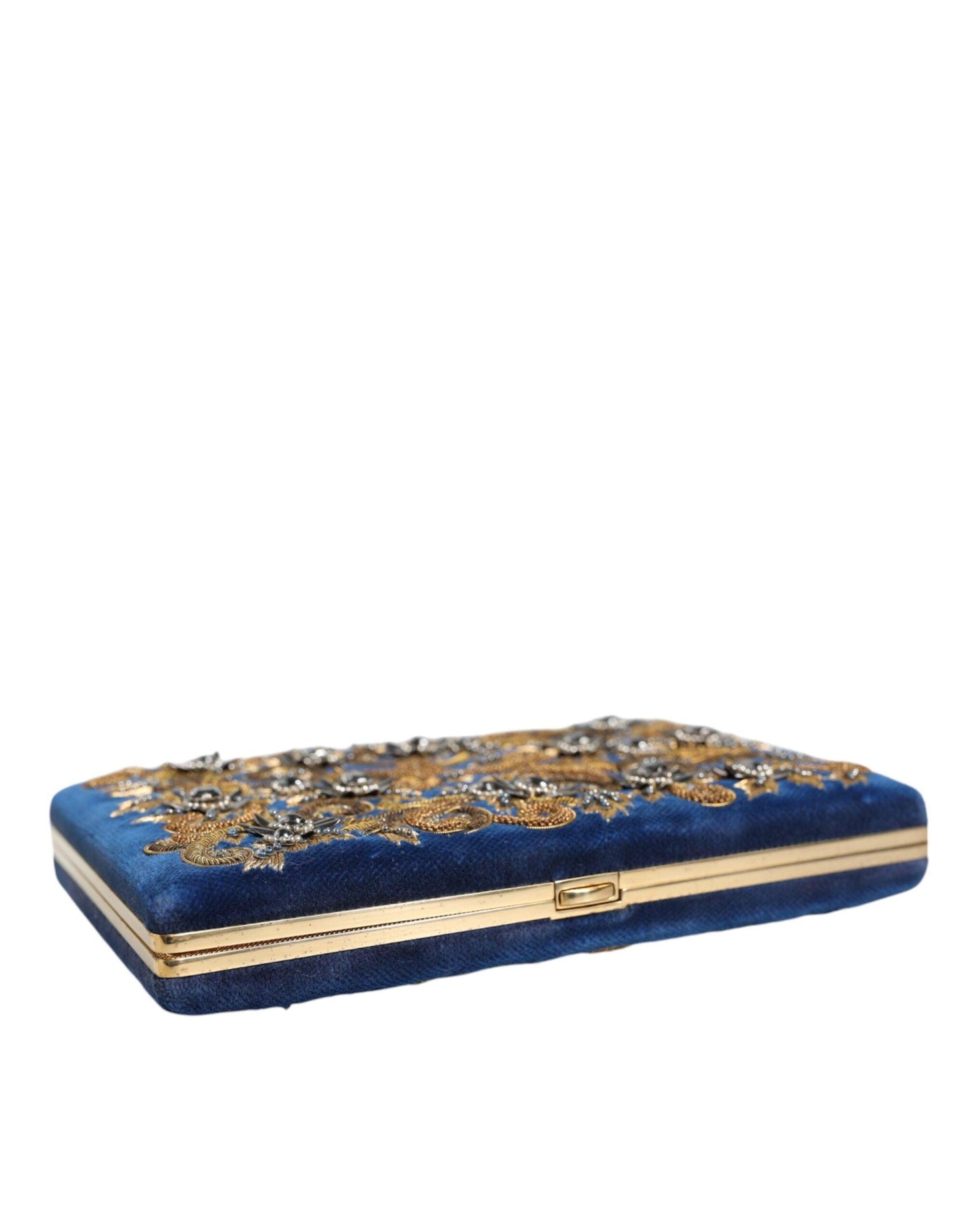 Pochette miniature en velours bleu Dolce & Gabbana avec cadre doré