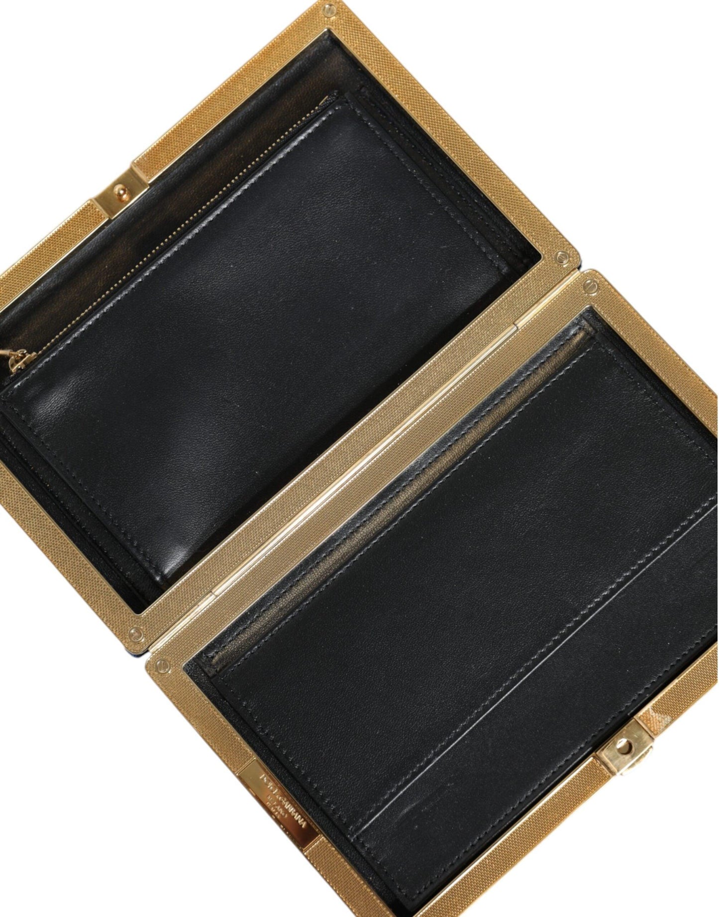 Pochette miniature en velours bleu Dolce & Gabbana avec cadre doré