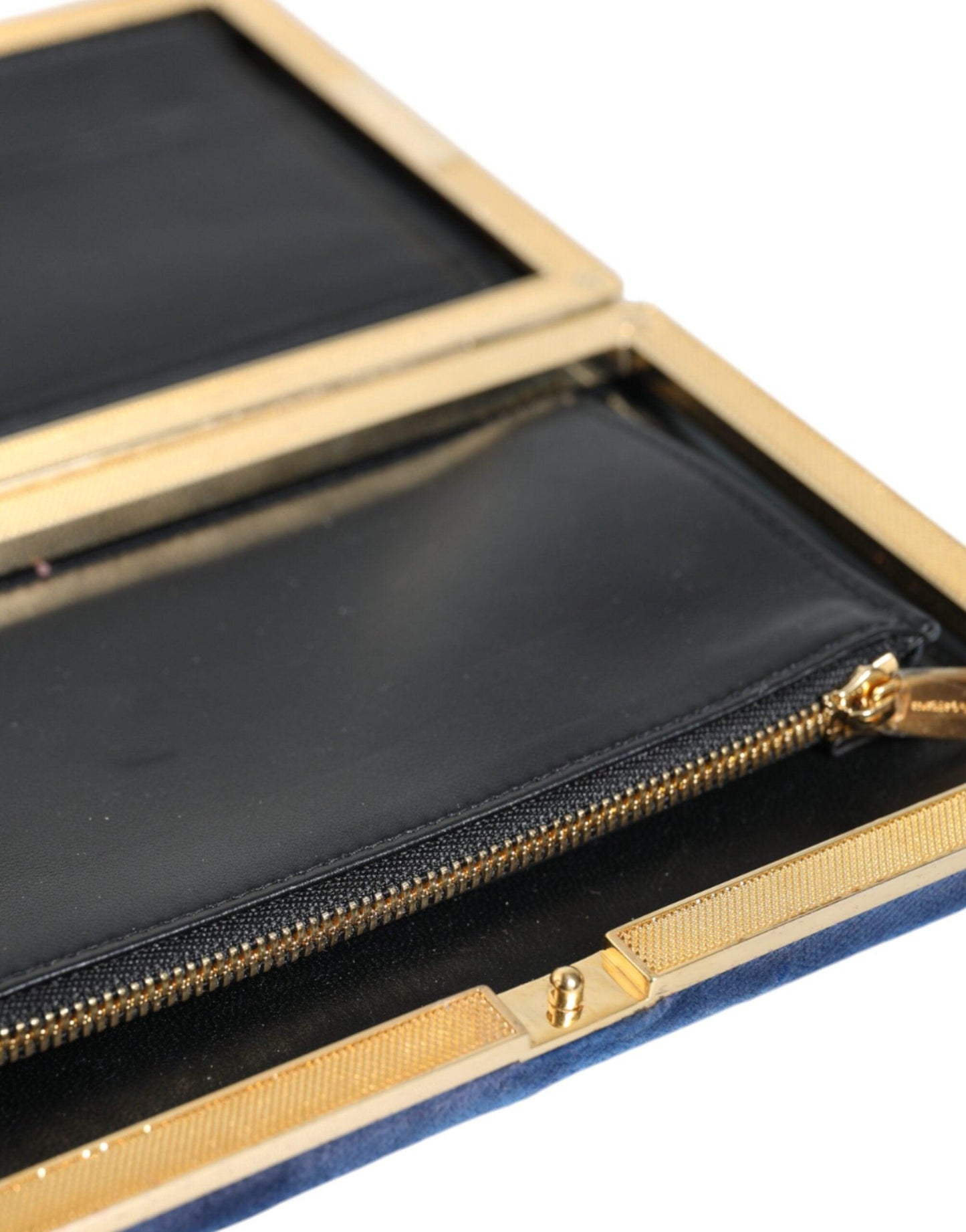 Pochette miniature en velours bleu Dolce & Gabbana avec cadre doré