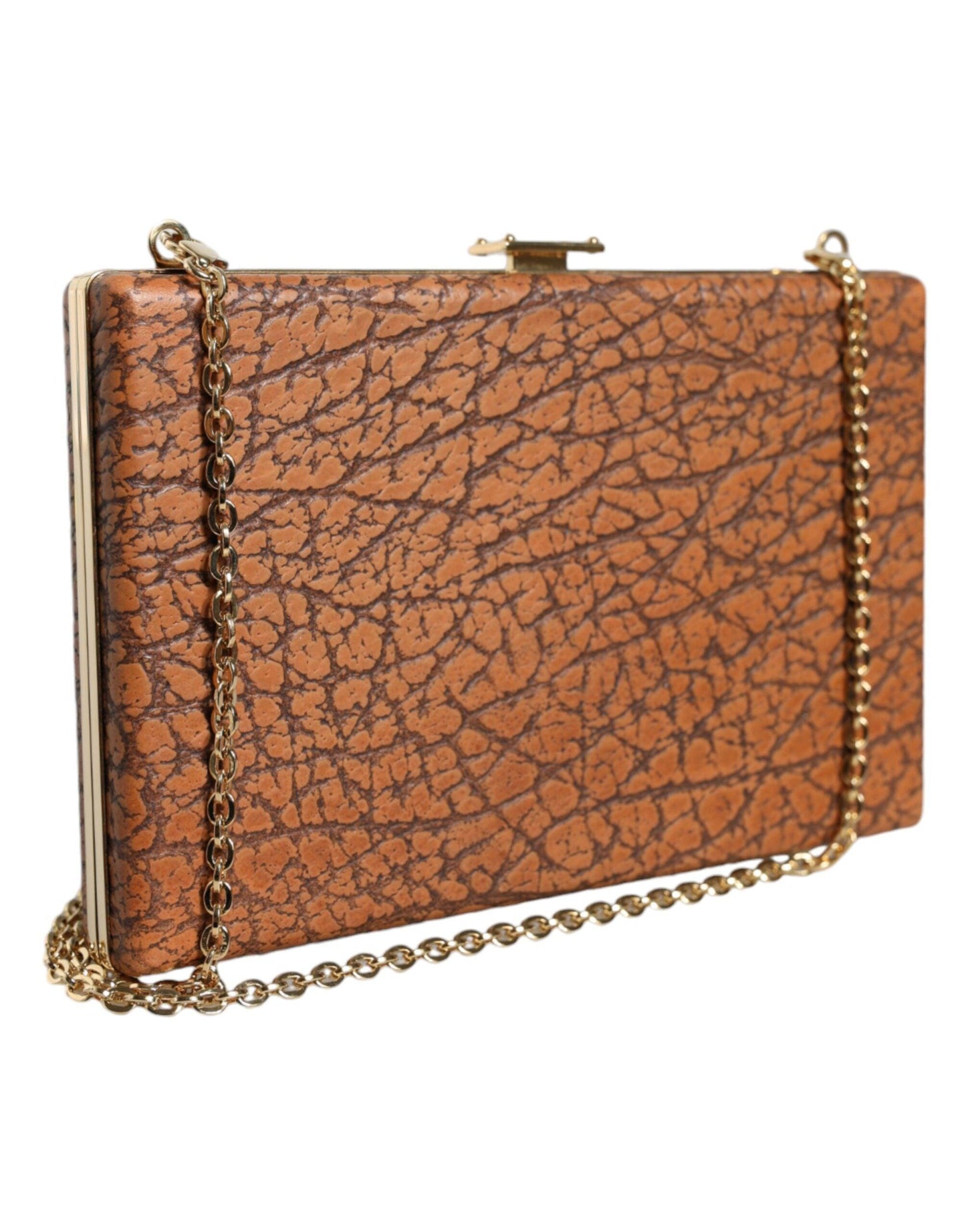 Mini sac à bandoulière en cuir marron Dolce & Gabbana avec cadre doré